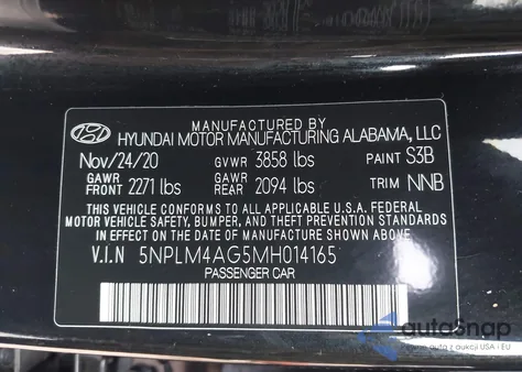 2021 Hyundai Elantra Sel z USA, uszkodzony, nr VIN 5NPLM4AG5MH014165